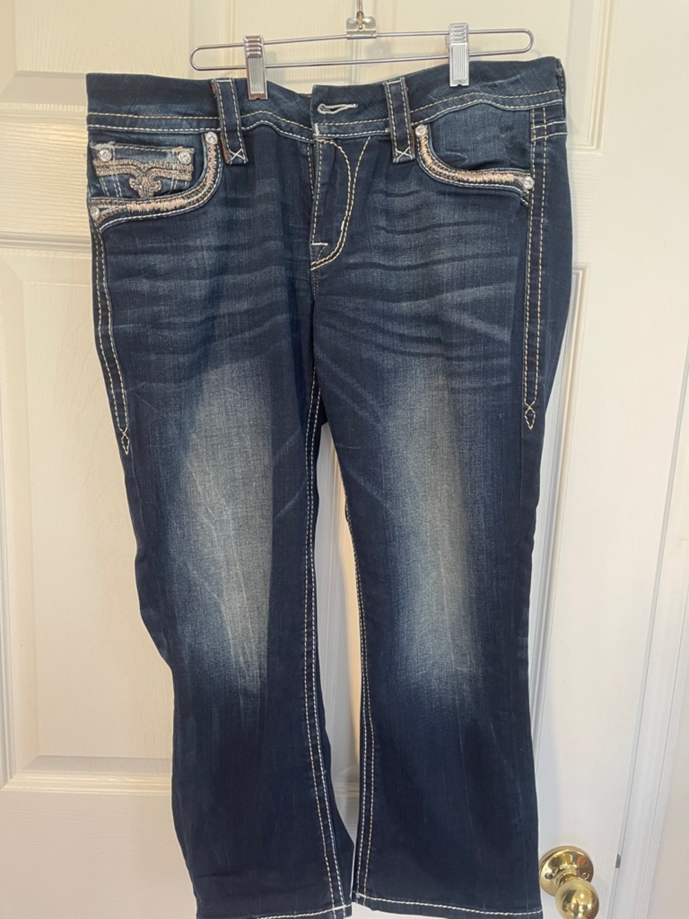 Rock Revival Women's Dark Indigo Bootcut Jeans with Embroidered Pockets Size 30